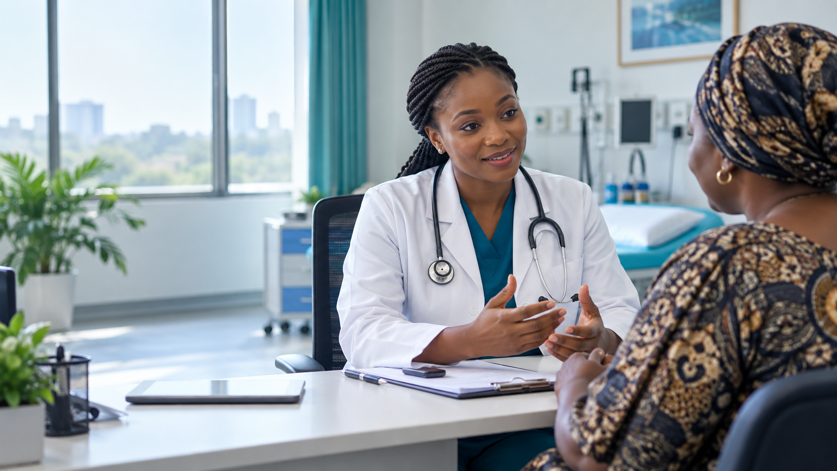 Doctor listening to a patient at Federal Medical Centre Ebute-Metta