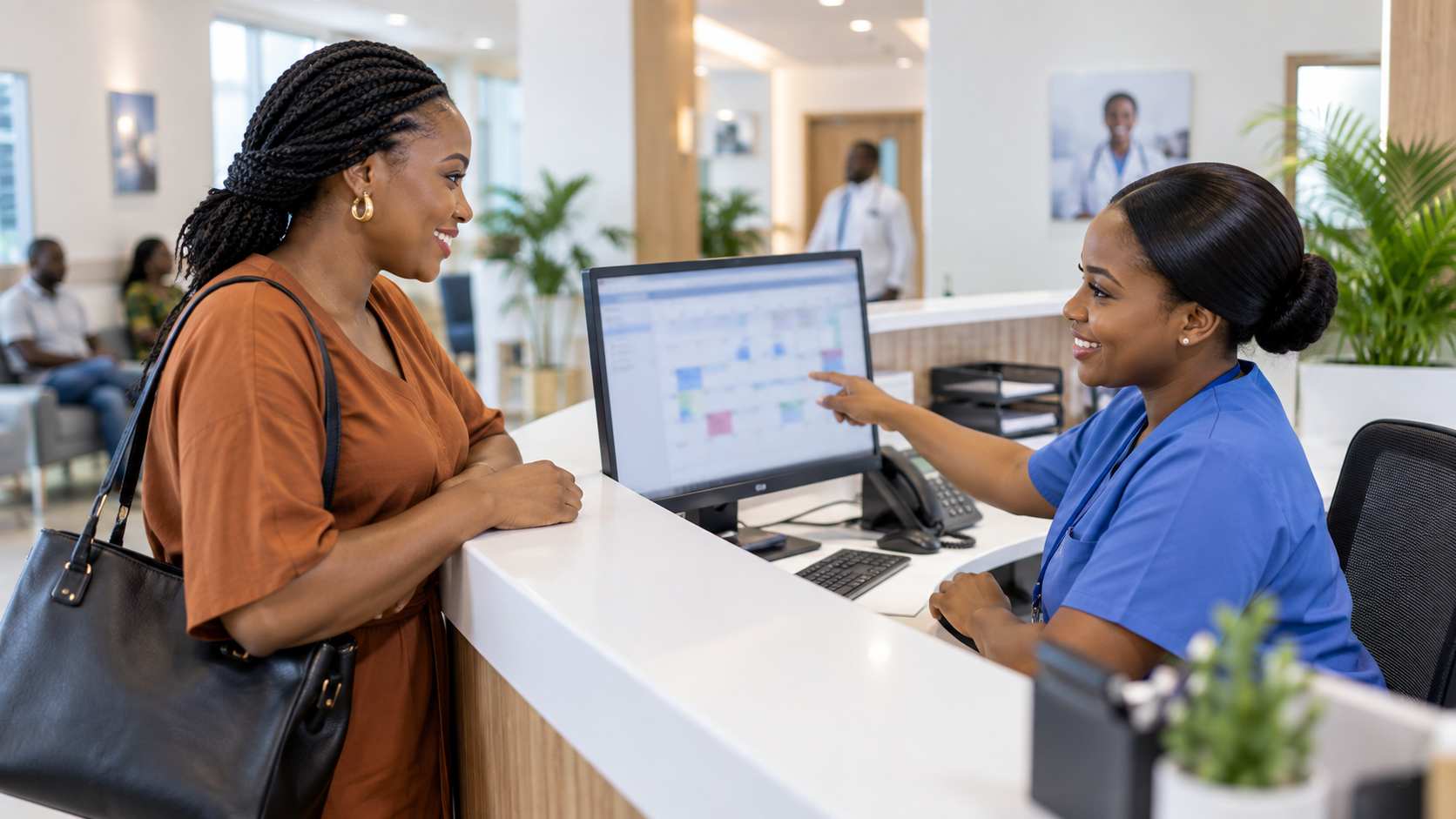 Visitor booking an appointment with hospital staff
