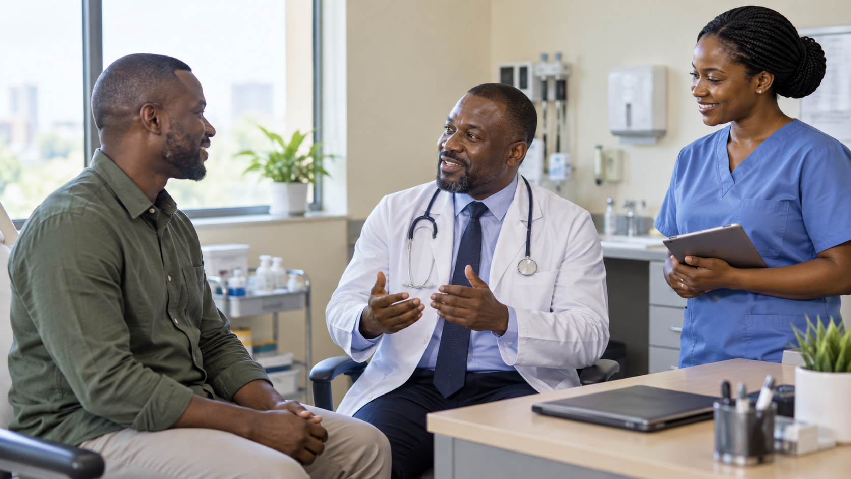 Doctor and nurse supporting a patient during a care visit