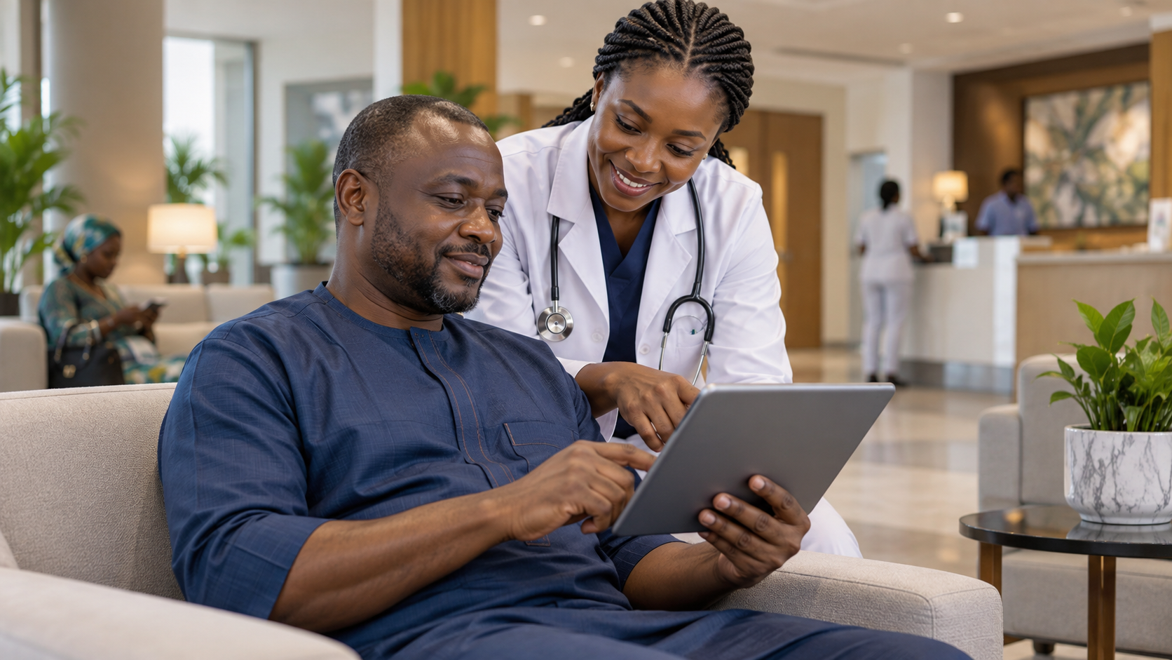 Visitor getting help to find the right doctor